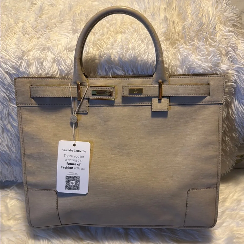 ✨RARE✨ Authentic Gucci “Birkin” style Beige/Cream Leather Satchel 🤎 - Picture 3 of 16